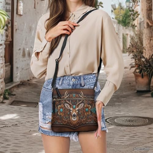 Image of Leather Women Crossbody Hobo Bag Satchel Purse Handbag with Adjustable Shoulder Strap and Zipper Pockets