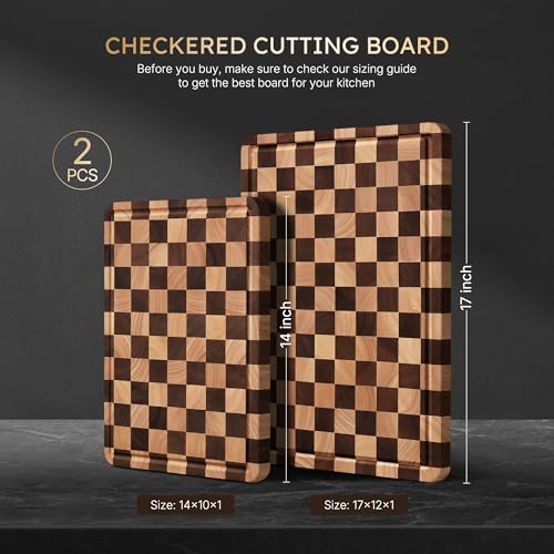 Image of 2 Packs Cutting Boards for Kitchen Checkered Cutting Board Acacia Wood Charcuterie Board Serving Heavy Duty Non Toxic Slip Over Sink Butcher Block Meat Best Kitchen Essential Gift