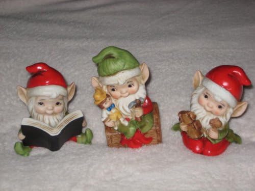 Set of 3 Vintage Porcelain Homco Christmas Elves / Pixie Figurine Set