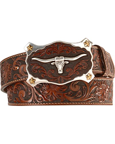 Justin Men's Longhorn Buckle Leather Belt Reg. And Big Tan 42