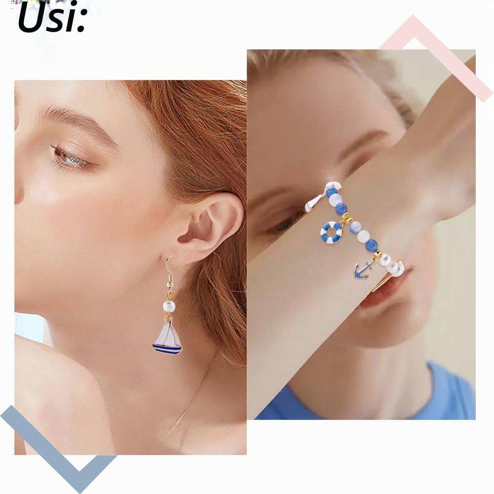 SUNNYCLUE Set 60 Pezzi 5 Stili Ciondoli Nautici di Ancoraggio Oceano Blu - Charms Estivi per Gioielli Fai Da Te