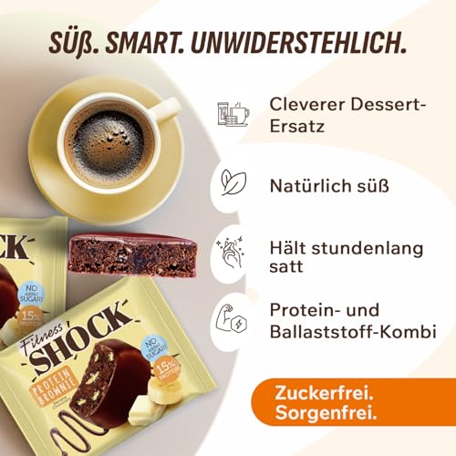 FitnesSHOCK Protein Brownie Snack ohne Zusatz von Zucker, Kekse mit 15% Eiweiß, Dunkle Schokolade, sättigende Ballaststoffe, low carb, weiche Konsistenz, 10 Stück х 50g - Banane Geschmack 6