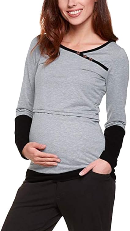 Ladies Pregnant Maternity Clothes Loose Sweatshirt Patchwork Maternity Breastfeeding Clothing 