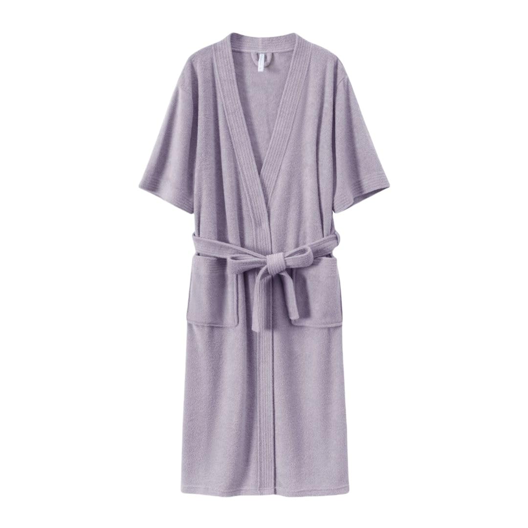 Kdcvryje Women's Purple Terry Towelling Dressing Gown Casual Short Sleeves Loungewear Bathrobe Lightweight Cotton Housecoat Robe Spa Hotel Sleepwear Robes For Spring Summer Xl