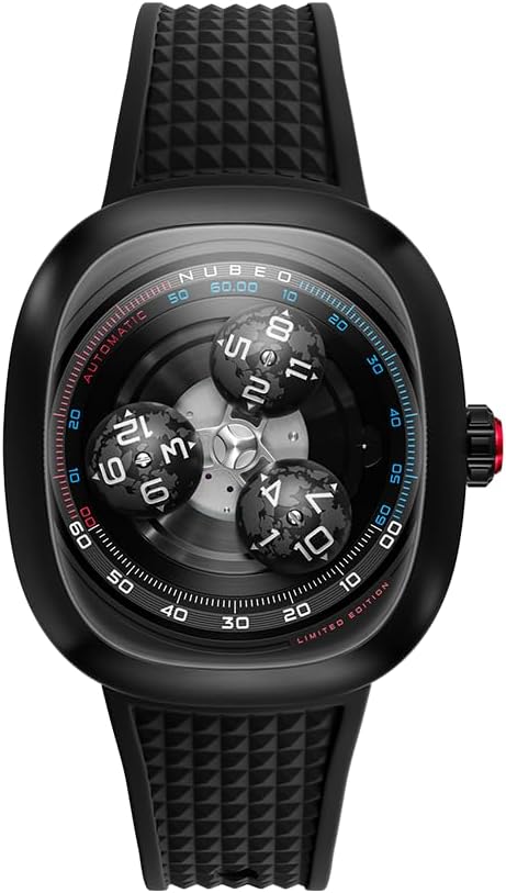 Nubeo Men's 46mm Tri-Star Orbit Automatic Limited Edition Watch with Rubber Strap NB-6116