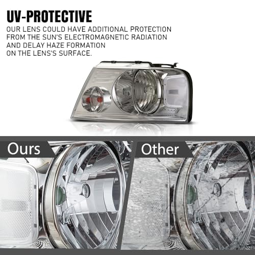 Image of G-PLUS Headlights Assembly, Fit 2004-2008 Ford F150 / 2006-2008 Lincoln Mark Lt(NOT Fit 2004 F150 Heritage /Flareside Beds), Clear Lens Chrome Housing Clear Reflector Bumper Headlamps