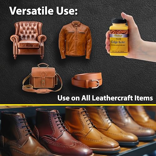 Fiebing's Edge Kote (4oz, Yellow) - Leather Edge Paint for Shoes, Furniture, Purses, Couches, Belts - Flexible, Water Resistant, Semi Gloss Color Coating Leather Dye to Protect Natural Edges - Thumbnail 2