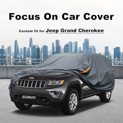 Image of GUNHYI Premium Car Cover Custom Fit Jeep Grand Cherokee (2010-2026), 16 Layers Heavy Duty Car Cover Waterproof All Weather with Zipper Door for Sun Rain Snow Dust Uv Protection