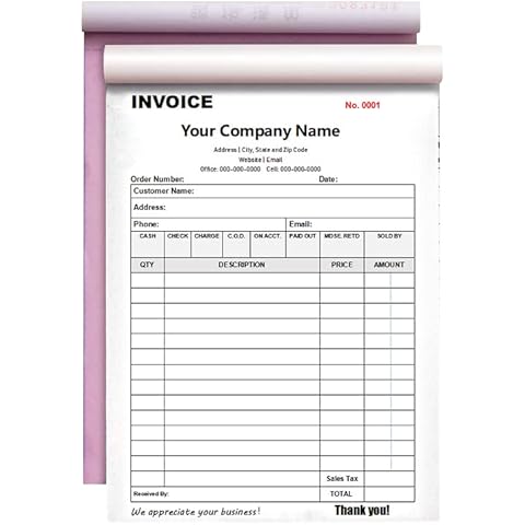Custom Invoice Form with Your Company Name,Personalized Carbonless Form 3-Part /2-Part NCR Paper, Add Company Name, Address, Phone and Number Printed (2-Part [White/Yellow], Without Logo) Cover