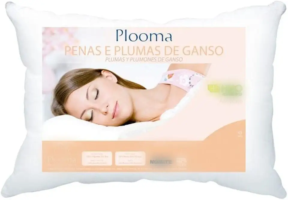 Travesseiro 50% Penas e 50% Plumas, Plooma, Branco, Penas e Plumas de Ganso | Enchimento 50% penas e 50% plumas de ganso, capa 100% algodão 233 fios, hipoalergênico, antimicrobial e certificação Nomite