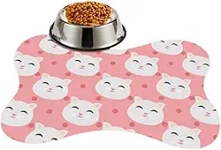 Tapete Pet Antiderrapante Emborrachado Pequeno Ossinho Comedouro Bebedouro Macio Gatinho Rosa