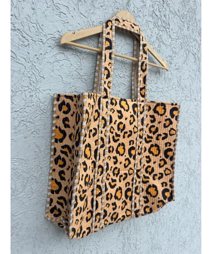Image of Quilted Cotton Handprinted Reversible Large multicolor Floral Tote Bag,Hand Block Print Shopping Shoulder Carry Bag