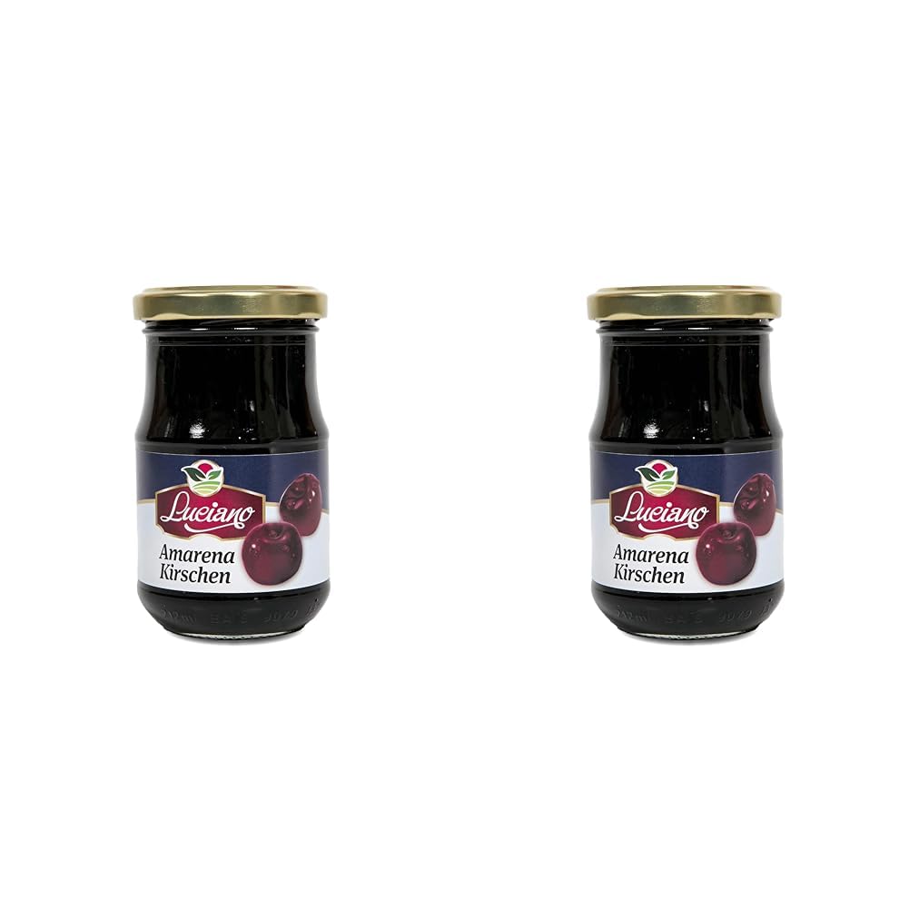 Luciano Amarena Cherries 140g Pitted Sour Cherries in Glass Maraschino Cherries Perfect for Cocktails and Desserts Pack of 2