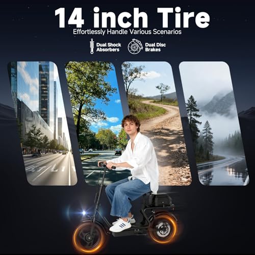 Image of Foldable Electric Scooter for Adults, 350W /500W Motor, Up to 22 MPH, 8.5 inch /10 inch /14 inch Tires, 15‑31 Miles Range, Dual Brakes E Scooter with Seat & Bag