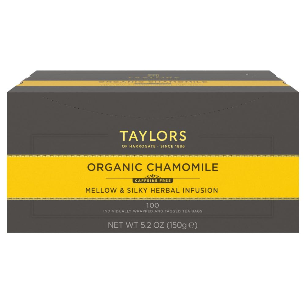 Taylors of Harrogate Organic Chamomile, Herbal Tea, Individually Wrapped Bags, 100 Count (Pack of 1), Mellow, Silky & Soft, Caffeine-Free, Enjoy Hot or Iced, 100 Teabags