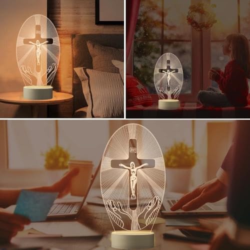 Image of 3D Illusion Lamp Jesus Cross Night Night,USB Power Warm Colors Bedside Lamp for Home Room Holiday Decor