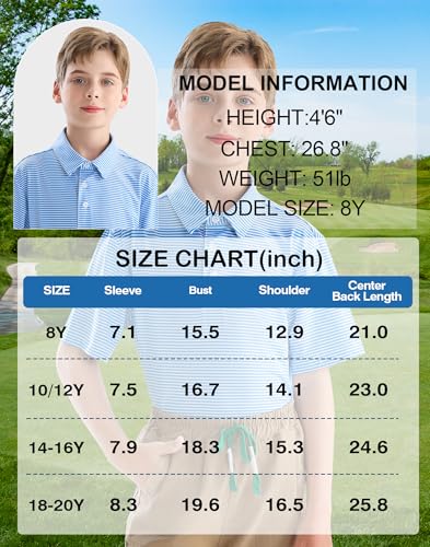 Image of Polo Shirts for Boys Golf Polo Shirt Short Sleeve Boys Performance Polo Dry Fit Stretch Collared UPF50+ Kids Golf Shirts