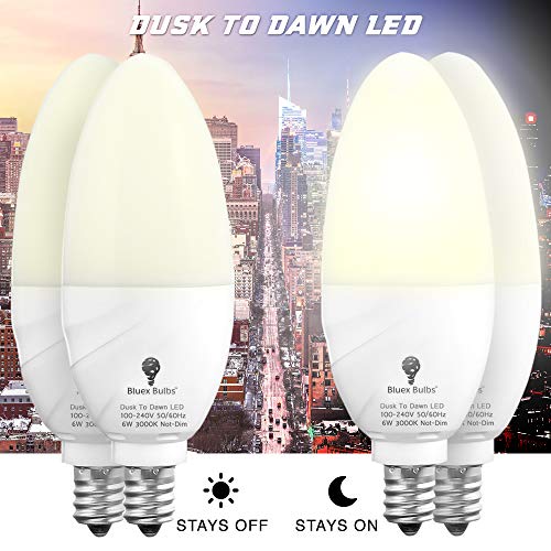 4 Pack Bluex Dusk to Dawn LED Bulbs, 6W E12 Base Light Bulb