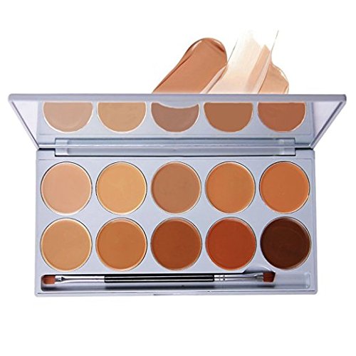 DE'LANCI 10 Colors Cream Concealer Contour Palette Pro Face Concealer Highlighting Contouring Kit Complete Coverage Camouflage Concealer Cosmetics Set with Mirror Make Up Brush Tool