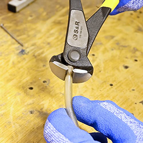 S&R Kneifzange, Drahtzange, Vornschneider 200 mm, scharfe widerstandsfähige Schneiden für intensiven Einsatz, robuster 70C Stahl, Härte HRC 66, rutschfeste doppelt ummantelte 2K-Griffe
