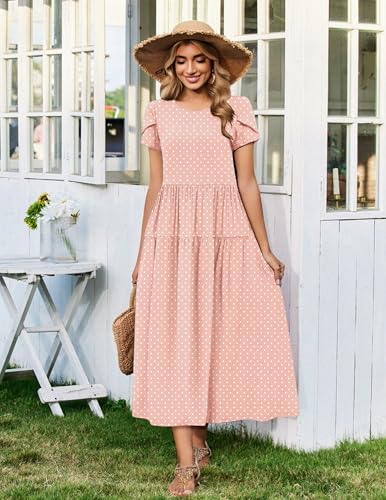 Image of Zeagoo Summer Dresses for Women 2026 Maxi Bohemian Floral Short Sleeve Long Dress Casual Flowy Tired Beach Sundress