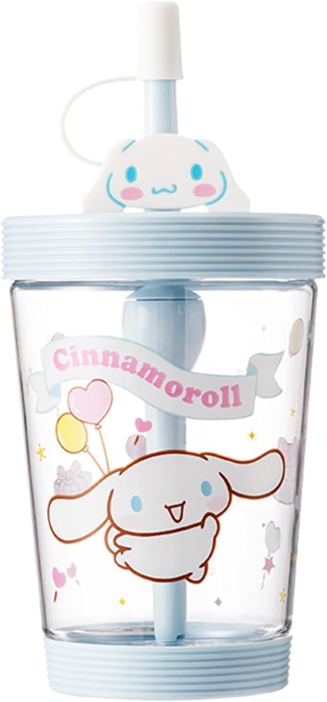 FLalianq Kawaii Cup Cute Cartoon My Melody Kuromi Cinnamoroll Plastic Straw Cups With Spout Lid Water Bottle Mug Jug For Adults Kids Girl (Color : Blue)