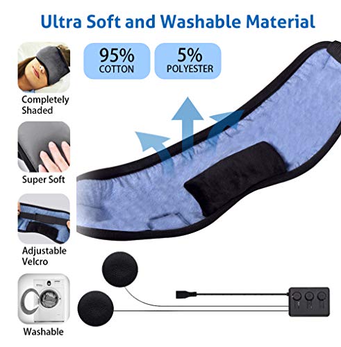 Sleep Headphones, Upgraded Sleep Eye Mask Bluetooth 5.0, Wireless Sleep Headphones, Designed with Ultra Thin Speakers & MIC, Super Soft, Washable, Hands-Free Calling, Travel Helper, Idea