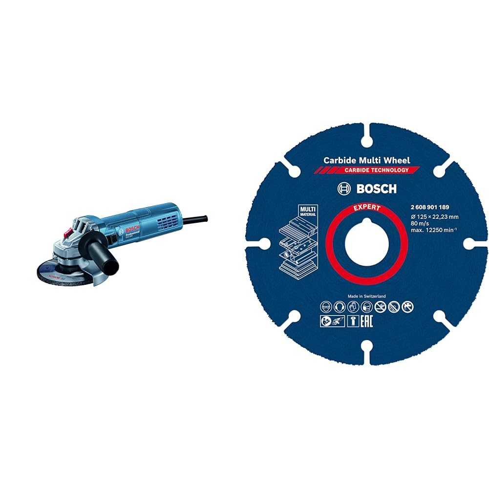 Bosch Professional GWS 880 - Amoladora angular (Ø disco 125 mm, protección contra rearranque, en caja) + 1x Disco de corte Expert Carbide Multi Wheel (para Madera dura, Ø 125 mm, accesorios)