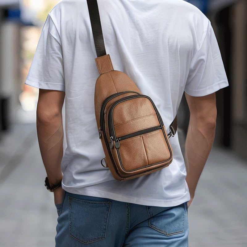 Leather Large Capacity Chest Bag for Men Crossbody Suitable for Daily Commuting Versatile