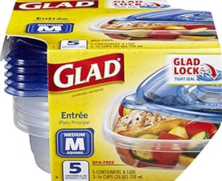 Glad Medium Square Food Storage Containers for Everyday Use | Medium Square Food Storage Containers Hold up to 25 Ounces of Food (25 Oz) |5 Count, Standard Food Containers
