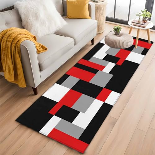 Tapete corredor geométrico rojo negro gris 2x6 ft lavable miniatura 1