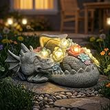 Garden Dragon Statue Outdoor Decor, Coiled Sleeping Dragon Figurine with Solar Light Succulent, Waterproof Resin Garden Sculpture for Outside Lawn Patio Yard Ornament