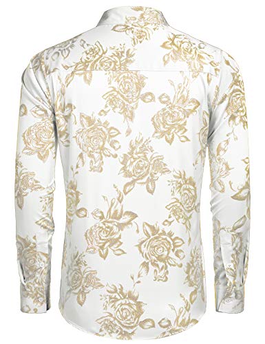 Coofandy Men Luxury Design Flower Print Dress Prom Disco Gold Party Shirt #TOP3