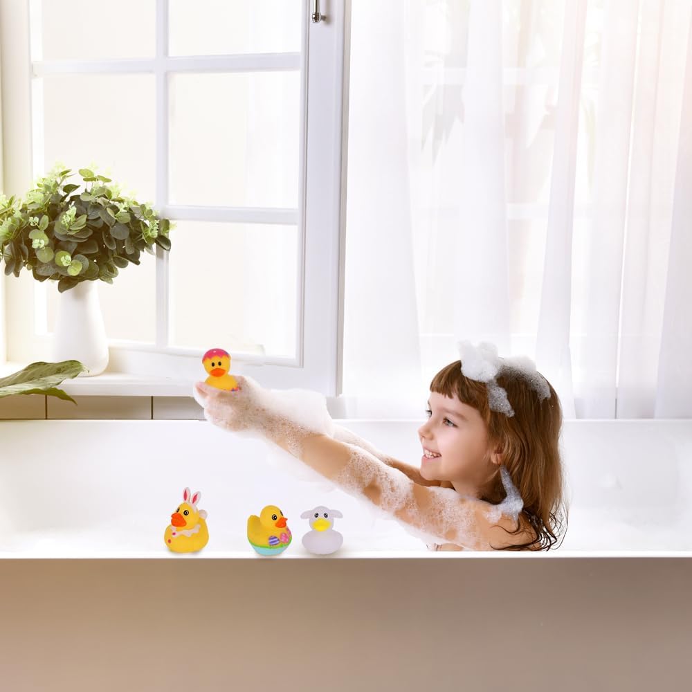 ArtCreativity 2.5 Inch Easter Rubber Ducks for Kids – Pack of 12 Assorted Mini Easter Ducks, Easter Basket Stuffers, Egg Hunt Surprise Toys, Easter Party Favors, Jeep Ducks & Bath Toys