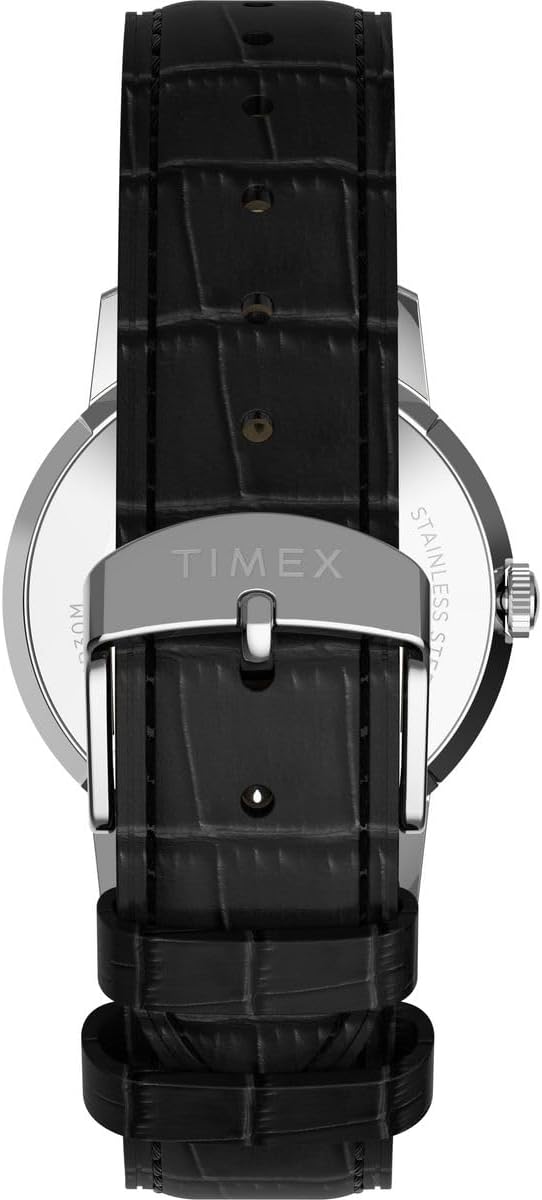 Timex Unisex Marlin Quartz 34 mm Quartz Watch - Black Leather Strap with Silver-Tone Dial and Stainless Steel Case TW2Y37600