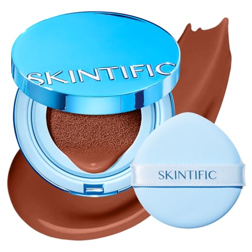 Image of SKINTIFIC Velvet Matte Cushion Foundation Blue #09N Natural Cocoa | Full coverage matte finish, one-swipe flawless, oil control, long-lasting pore-blurring pressed powder for oily skin.