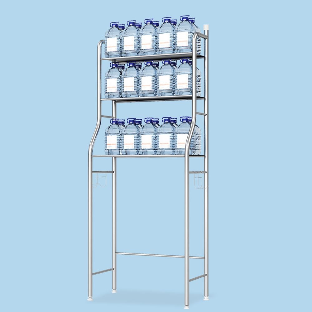 Meuble De Rangement Au-Dessus des Toilettes, MéTal Meuble WC Rangement Gain De Place, Armoire Toilette WC Meuble Salle De Bain Rangement Toilette avec 3 Niveaux, Argent, 50x25x160 cm