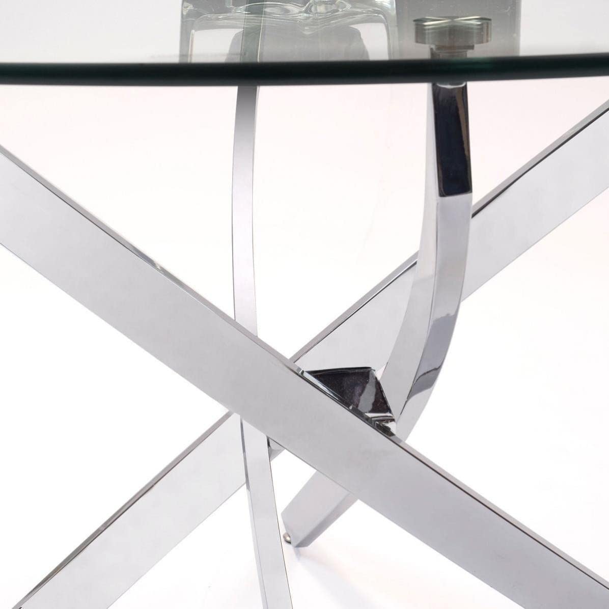 Homely - Mesa de Comedor o Cocina Redonda de diseño Moderno Dalila, sobre de Cristal Templado Redondo de 110 cm de diámetro, Original Base en Acero Cromado, de 110x110x75 cm