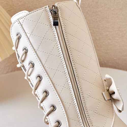 Girl's Fashion Boots Kids Girls Waterproof Lace-Up Back Zipper Knee High Leather Winter Boots Low Heel Mid Calf Combat Riding Boots Dress Princess Shoes4