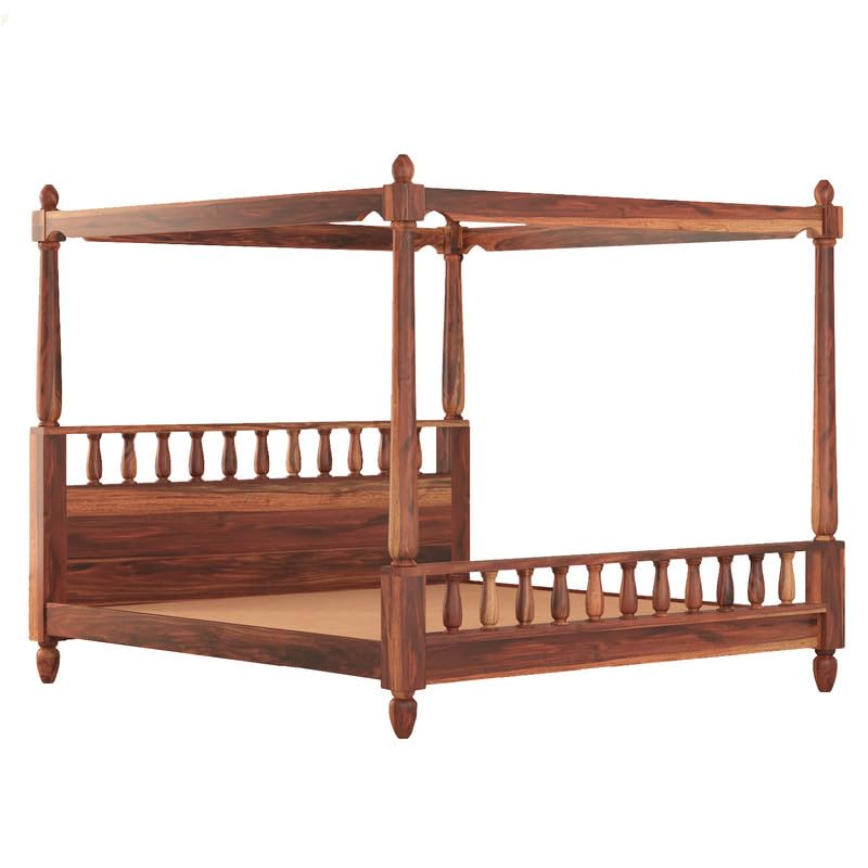 Image of WOODLAB Furniture Sheesham Wood King Size Poster Bed Without Storage | Wooden Double Size Cot Palang for Bedroom Living Room Home and Hotel (Honey Finish)