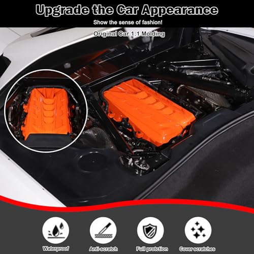 Image of for Corvette C8 Engine Cover Trim Compatible with Corvette C8 2020-2025 Stingray E-Ray Z51 Engine Bay Protection Panel Cover Trim Exterior Accessories ABS (Orange)