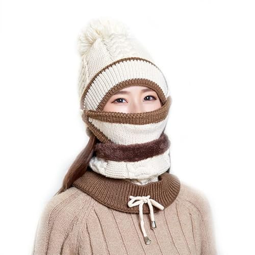 Bonnet tricoté avec protège-Oreilles 3 pièces, Bonnet Chaud en Tricot d'hiver Coupe-Vent (Taille Unique,Beige) Cover