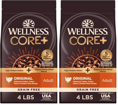 Wellness CORE RawRev Grain-Free Dry Dog Food, Natural Ingredients, Made in USA with Real Freeze-Dried Meat (Adult, Turkey, 4 lbs) (Pack of 2)