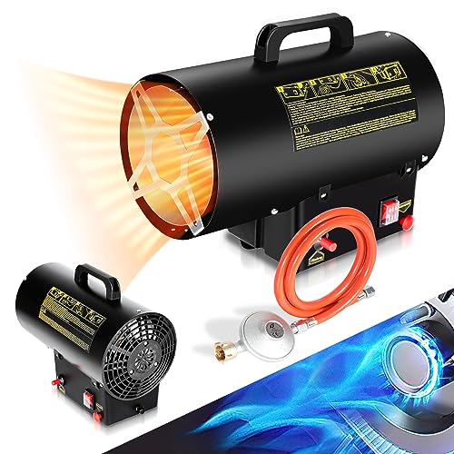 Aopunly Riscaldatore a gas da 10 KW, flusso d'aria 320 m³/h, radiatore a gas per cantieri, magazzini ventilati, garage, riscaldamento a gas con tubo del gas e riduttore di pressione