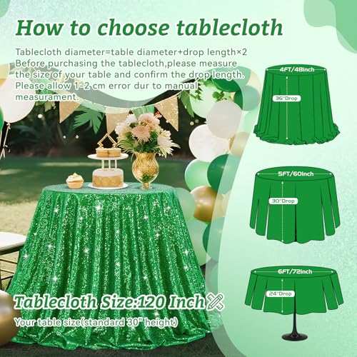 Image of B-COOL Round Tablecloth Sequin Draping Decorations: 120 Inch Tablecloths Sequin Overlay Green Shimmer Fabric for Birthday Dinner Parties Christmas
