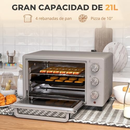 Miniatura 3 de Homcom Horno Eléctrico De Sobremesa Horno Sobremesa De 21l 1400w Mini Horno Eléctrico Con Temporizador Hasta 60min Y Temperatura Regulable Hasta 230 Plateado