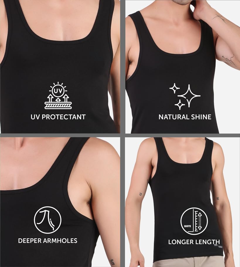 Image of Freecultr Cotton Vest for Men Sleeveless Lightweight Solid Round Neck Comfort Vest | Ultra-Soft Breathable Innerwear Sando for Gym, Sports, Workout, and Everyday Wear | Regular Fit and Durable Design