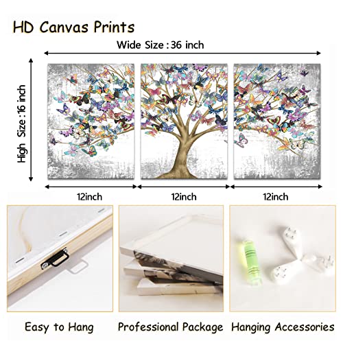 Ryounoart 3 Piece Tree Of Life Canvas Wall Art Tree With Colorful Butterfly Paintings Abstract Landscape Pictures Prints For Home Office Farmhouse Giclee Artwork Stretched And Framed Ready To Hang #TOP5