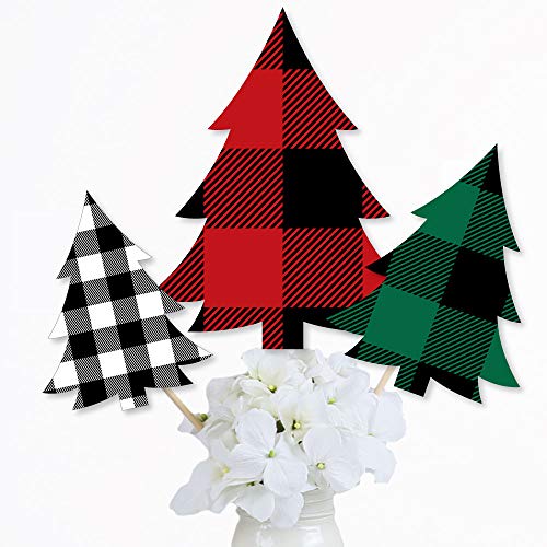Big Dot Of Happiness Holiday Plaid Trees - Buffalo Plaid Christmas Party Centerpiece Sticks - Table Toppers - Set Of 15 #TOP1