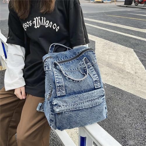Image of MaxxCloud Vintage Denim Laptop Backpack Casual Canvas Daypack Handbag Purse Lightweight Rucksack Shoulder Bag